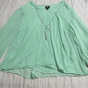 JM Collection Green Asymmetrical Long Sleeve Blouse
